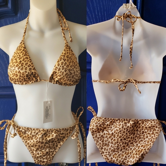 Leopard 3pc Steel Boned Underbust Corset Bikini Set Y2K Waist Trainer Corset - Picture 2 of 16